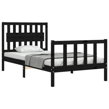 Stylish Black Bed Frame with Headboard - 100x200 cm Solid Wood