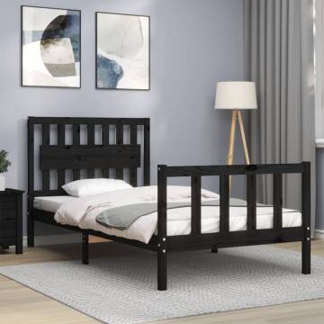 Stylish Black Bed Frame with Headboard - 100x200 cm Solid Wood