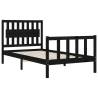 Stylish Black Bed Frame with Headboard - 100x200 cm Solid Wood