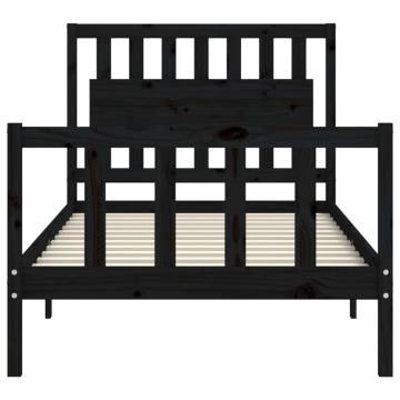 Stylish Black Bed Frame with Headboard - 100x200 cm Solid Wood