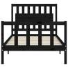 Stylish Black Bed Frame with Headboard - 100x200 cm Solid Wood