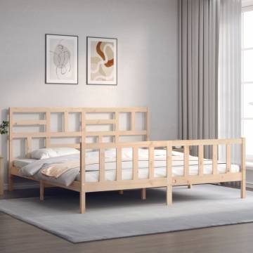 Super King Size Solid Wood Bed Frame with Headboard - Hipomarket