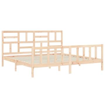 Super King Size Solid Wood Bed Frame with Headboard - Hipomarket