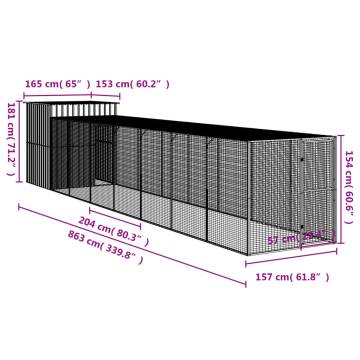 Durable Chicken Cage with Run - Light Grey, Galvanised Steel