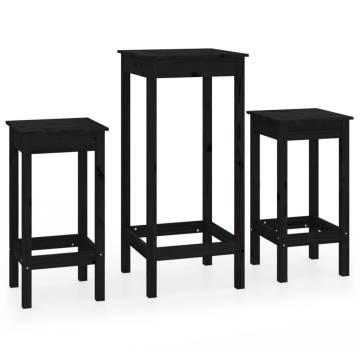 3 Piece Black Solid Wood Pine Bar Set - Stylish & Sturdy