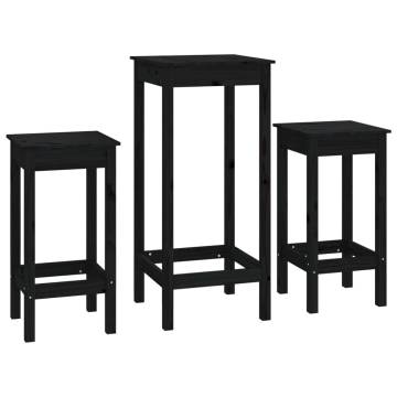 3 Piece Black Solid Wood Pine Bar Set - Stylish & Sturdy