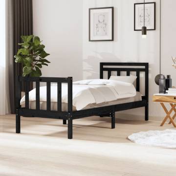 Black Solid Wood Bed Frame 90x190 cm - Stylish & Sturdy