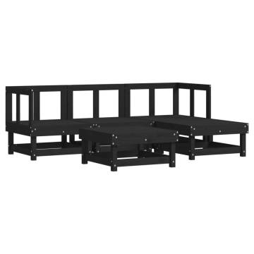 5 Piece Garden Lounge Set - Black Solid Wood Pine | Hipo Market