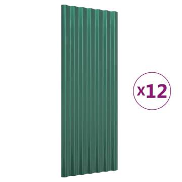 Roof Panels 12 pcs - Powder-coated Steel Green 100x36 cm