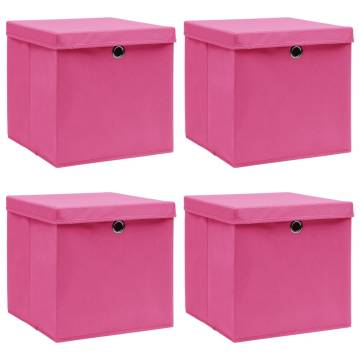 Pink Storage Boxes with Lids - 4 pcs | 32x32x32 cm Fabric