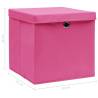 Pink Storage Boxes with Lids - 4 pcs | 32x32x32 cm Fabric