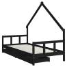 Kids Bed Frame with Drawers - Black Solid Pine 90x190 cm