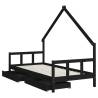 Kids Bed Frame with Drawers - Black Solid Pine 90x190 cm