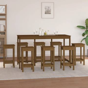 9 Piece Honey Brown Solid Wood Pine Bar Set - Hipomarket