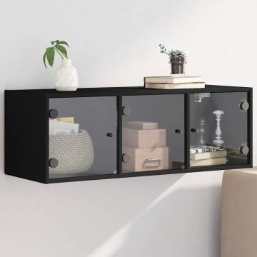 Elegant Black Wall Cabinet with Glass Doors - 102x37x35 cm