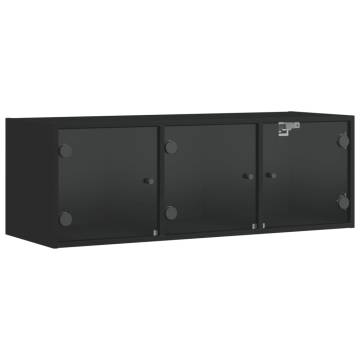 Elegant Black Wall Cabinet with Glass Doors - 102x37x35 cm