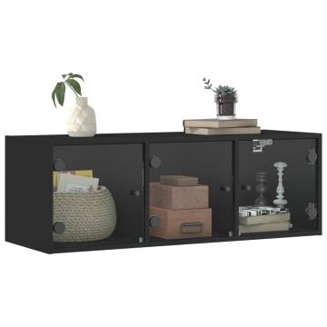 Elegant Black Wall Cabinet with Glass Doors - 102x37x35 cm