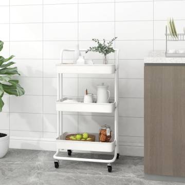 3-Tier Kitchen Trolley White - Space-Saving Organizer | HipoMarket