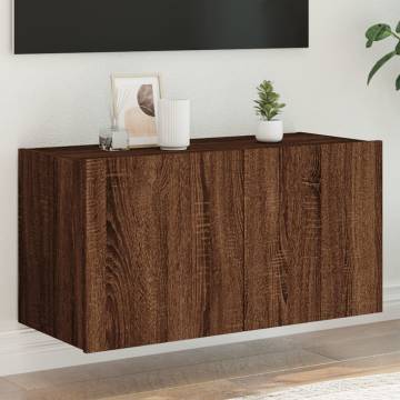 Stylish TV Wall Cabinet with LED Lights in Brown Oak | Shop Now