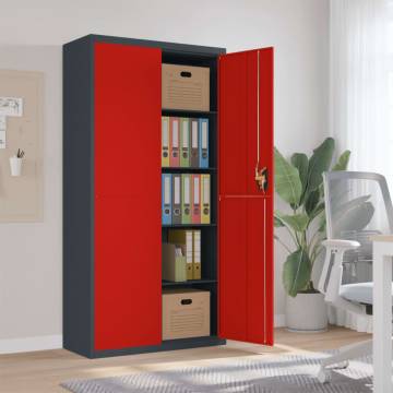 Stylish Anthracite & Red File Cabinet - 90x40x180 cm Steel