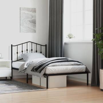 Elegant Black Metal Bed Frame with Headboard - 100x190 cm