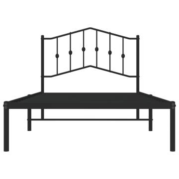 Elegant Black Metal Bed Frame with Headboard - 100x190 cm