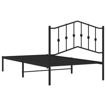 Elegant Black Metal Bed Frame with Headboard - 100x190 cm