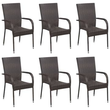 Stackable Outdoor Chairs 6 pcs - Poly Rattan Brown