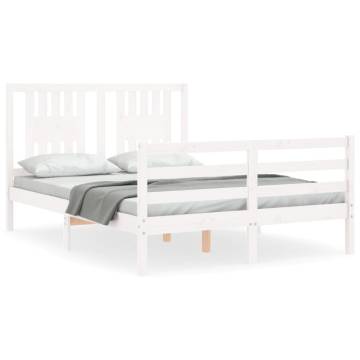 White Solid Wood Bed Frame with Headboard - 140x190 cm