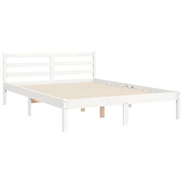 White Solid Wood Bed Frame with Headboard - 140x190 cm