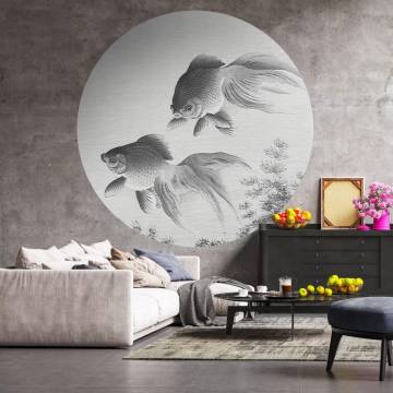 WallArt Wallpaper Circle Two Goldfish 190 cm - Stylish Decor