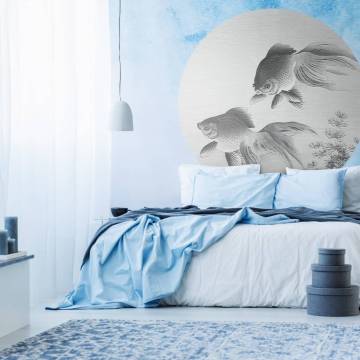 WallArt Wallpaper Circle Two Goldfish 190 cm - Stylish Decor