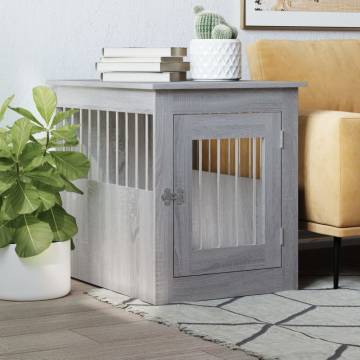 Stylish Dog Crate Furniture Grey Sonoma - 2-in-1 Design