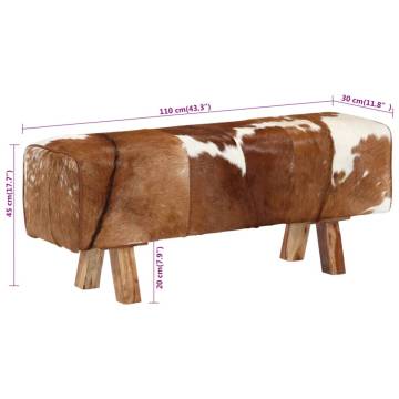 Stylish Real Goat Leather Bench - Brown & White 110x30x45 cm