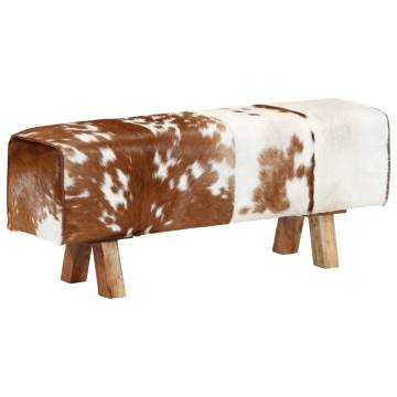 Stylish Real Goat Leather Bench - Brown & White 110x30x45 cm