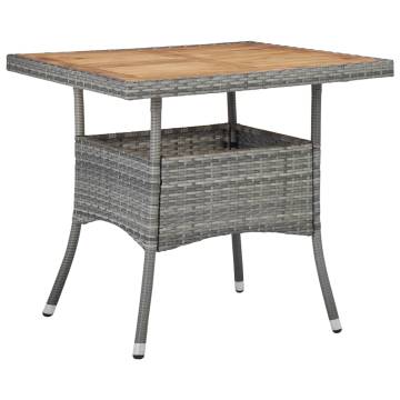 Outdoor Dining Table - Grey Poly Rattan & Acacia Wood