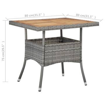 Outdoor Dining Table - Grey Poly Rattan & Acacia Wood