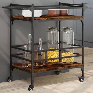 Vintage Kitchen Trolley in Smoked Oak - 82x40x78.5 cm