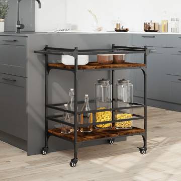 Vintage Kitchen Trolley in Smoked Oak - 82x40x78.5 cm