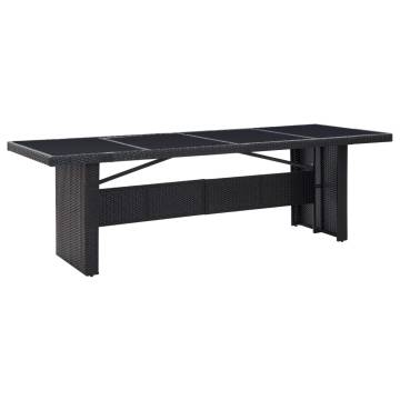 Stylish Garden Table Black - 240x90 cm Poly Rattan & Glass