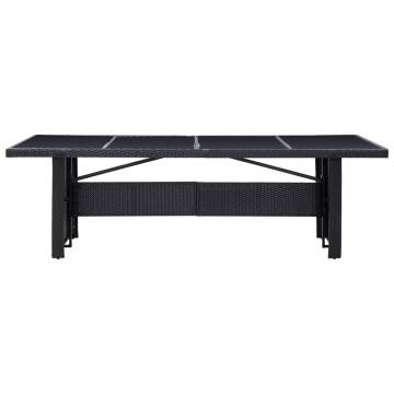 Stylish Garden Table Black - 240x90 cm Poly Rattan & Glass