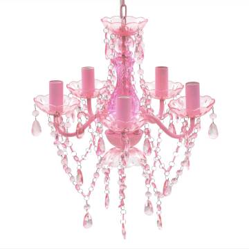 Crystal Light 5 Bulbs Pink - Elegant Ceiling Chandelier