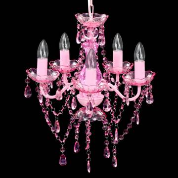 Crystal Light 5 Bulbs Pink - Elegant Ceiling Chandelier