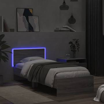 Bed Frame with LED Lights Grey Sonoma 75x190 cm - Small Single