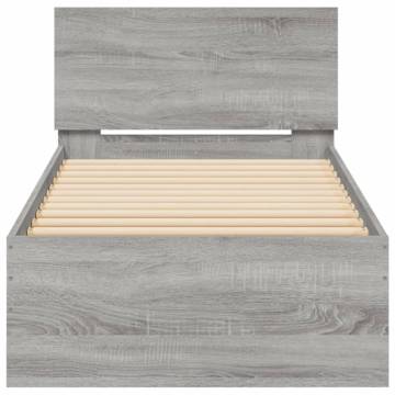 Bed Frame with LED Lights Grey Sonoma 75x190 cm - Small Single