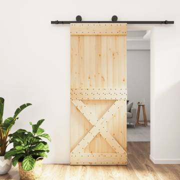 Sliding Door with Hardware Set - Solid Wood Pine 85x210 cm