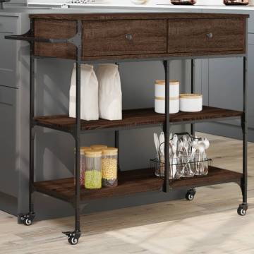 Brown Oak Kitchen Trolley - Stylish Storage Solution