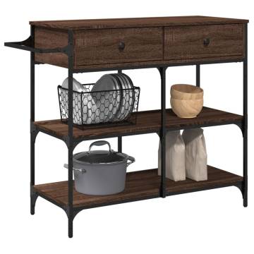 Brown Oak Kitchen Trolley - Stylish Storage Solution