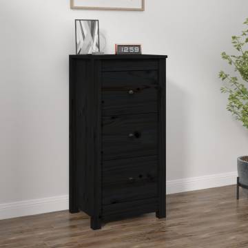 Stylish Black Solid Wood Pine Sideboard | 40x35x80 cm