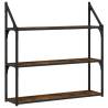 3-Tier Smoked Oak Wall Shelf - Stylish Storage Solution